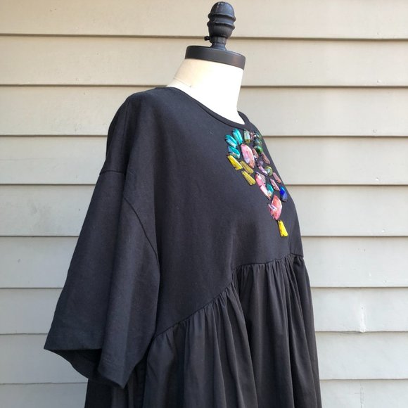 New Cynthia Rowley Jeweled Gemstone Gem Stone Hi Low Black T-Shirt Tee Dress - Picture 11 of 16